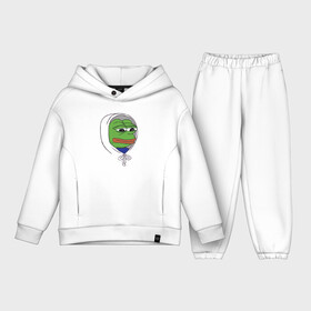 Детский костюм хлопок Oversize с принтом Pepe in the hoodie в Тюмени,  |  | mem | pepe in the hoodie | грустный | животные | капюшон | лягушка | мем | пепе | пепе в худи | прикол | юмор