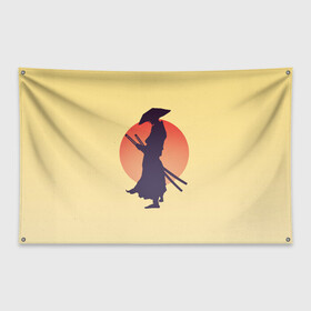 Флаг-баннер с принтом Ронин в Тюмени, 100% полиэстер | размер 67 х 109 см, плотность ткани — 95 г/м2; по краям флага есть четыре люверса для крепления | bushido | japan | japanes | katana | ronin | samurai | sword | бусидо | воин | восходящее солнце | катана | кимоно | меч | мечник | рассвет | ронин | самурай | самурайский | силуэт | силуэт воина | солнце | якудза | японец