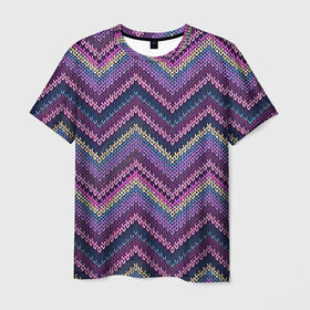 Мужская футболка 3D с принтом Вязь в Тюмени, 100% полиэфир | прямой крой, круглый вырез горловины, длина до линии бедер | арт | вязаный рисунок | вязь | линии | линия | полоса | полосы | рисунок | синий | фиолетовый