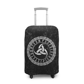 Чехол для чемодана 3D с принтом Рог Одина в Тюмени, 86% полиэфир, 14% спандекс | двустороннее нанесение принта, прорези для ручек и колес | викинги | один | рог | руны | символ | скандинавия | язычество