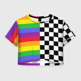 Женская футболка Crop-top 3D с принтом Rainbow в Тюмени, 100% полиэстер | круглая горловина, длина футболки до линии талии, рукава с отворотами | музыкант | паттерн | полосы | радуга | реп | рэп | текаши | шахматы | шашки
