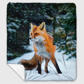 Плед с рукавами с принтом Лиса в зимнем лесу в Тюмени, 100% полиэстер | Закругленные углы, все края обработаны. Ткань не мнется и не растягивается. Размер 170*145 | Тематика изображения на принте: fox | foxy | в | животные | звери | зима | зимний | зимняя | лес | лиса | лисичка | лисы | природа | снег | снежная