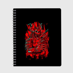 Тетрадь с принтом Death Samurai в Тюмени, 100% бумага | 48 листов, плотность листов — 60 г/м2, плотность картонной обложки — 250 г/м2. Листы скреплены сбоку удобной пружинной спиралью. Уголки страниц и обложки скругленные. Цвет линий — светло-серый
 | Тематика изображения на принте: 2077 | art | blood | cyber | cyberpunk | dead | death | demon | japan | mask | ninja | oni | samurai | shadow | shogun | tokyo | warior | арт | воин | война | демон | катана | кибер | киберпанк | кровь | маска | мертвый | ниндзя | путь | самурай
