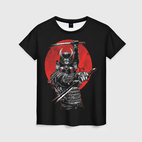 Женская футболка 3D с принтом Samurai в Тюмени, 100% полиэфир ( синтетическое хлопкоподобное полотно) | прямой крой, круглый вырез горловины, длина до линии бедер | 2077 | art | blood | cyber | cyberpunk | dead | death | demon | japan | mask | ninja | oni | samurai | shadow | shogun | tokyo | warior | арт | воин | война | демон | катана | кибер | киберпанк | кровь | маска | мертвый | ниндзя | путь | самурай