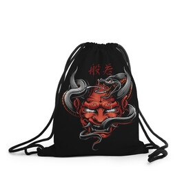 Рюкзак-мешок 3D с принтом Хання в Тюмени, 100% полиэстер | плотность ткани — 200 г/м2, размер — 35 х 45 см; лямки — толстые шнурки, застежка на шнуровке, без карманов и подкладки | 2077 | art | blood | cyber | cyberpunk | dead | death | demon | japan | mask | ninja | oni | samurai | shadow | shogun | tokyo | warior | арт | воин | война | демон | катана | кибер | киберпанк | кровь | маска | мертвый | ниндзя | путь | самурай