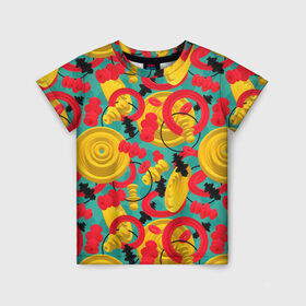 Детская футболка 3D с принтом Круглые 3д фигуры в Тюмени, 100% гипоаллергенный полиэфир | прямой крой, круглый вырез горловины, длина до линии бедер, чуть спущенное плечо, ткань немного тянется | 3д | диски | круги | модный | паттерн | символы | узор | фигуры | цвет | шахматы | яркий
