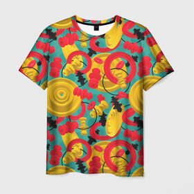 Мужская футболка 3D с принтом Круглые 3д фигуры в Тюмени, 100% полиэфир | прямой крой, круглый вырез горловины, длина до линии бедер | 3д | диски | круги | модный | паттерн | символы | узор | фигуры | цвет | шахматы | яркий