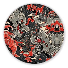 Коврик для мышки круглый с принтом Самурай (Якудза, драконы) в Тюмени, резина и полиэстер | круглая форма, изображение наносится на всю лицевую часть | буси | воины рыцари | драконы | сабурау | самурай | якудза