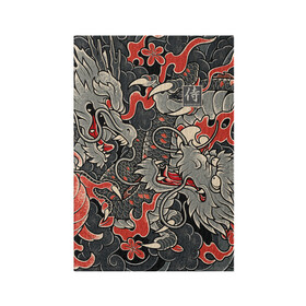 Обложка для паспорта матовая кожа с принтом Самурай (Якудза, драконы) в Тюмени, натуральная матовая кожа | размер 19,3 х 13,7 см; прозрачные пластиковые крепления | буси | воины рыцари | драконы | сабурау | самурай | якудза