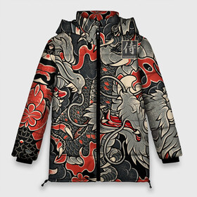 Женская зимняя куртка 3D с принтом Самурай (Якудза драконы) в Тюмени, верх — 100% полиэстер; подкладка — 100% полиэстер; утеплитель — 100% полиэстер | длина ниже бедра, силуэт Оверсайз. Есть воротник-стойка, отстегивающийся капюшон и ветрозащитная планка. 

Боковые карманы с листочкой на кнопках и внутренний карман на молнии | буси | воины рыцари | драконы | сабурау | самурай | якудза