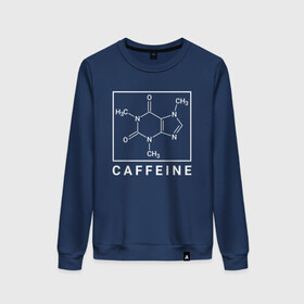 Женский свитшот хлопок с принтом Структура Кофеина в Тюмени, 100% хлопок | прямой крой, круглый вырез, на манжетах и по низу широкая трикотажная резинка  | кофе | кофеин | люблю кофе | молекула | химия