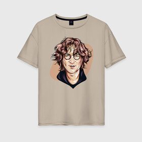 Женская футболка хлопок Oversize с принтом Джон Леннон в Тюмени, 100% хлопок | свободный крой, круглый ворот, спущенный рукав, длина до линии бедер
 | beatles | imagine | john | lennon | road | the beatles | битлз | битлы | джон | леннон
