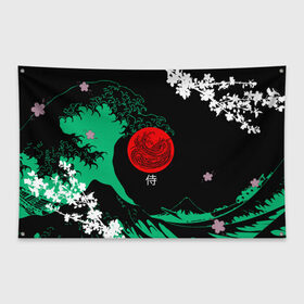 Флаг-баннер с принтом Japanese style в Тюмени, 100% полиэстер | размер 67 х 109 см, плотность ткани — 95 г/м2; по краям флага есть четыре люверса для крепления | ninja | samurai | больгая волна | дракон | иероглиф | ниндзя | природа | самурай | япония | японское искусство