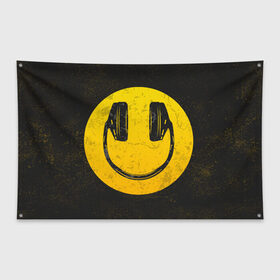 Флаг-баннер с принтом Наушники Смайл в Тюмени, 100% полиэстер | размер 67 х 109 см, плотность ткани — 95 г/м2; по краям флага есть четыре люверса для крепления | люблю музыку | музыка | наушники | смайл | улыбка | эмодзи