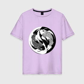 Женская футболка хлопок Oversize с принтом рыбы инь и янь в Тюмени, 100% хлопок | свободный крой, круглый ворот, спущенный рукав, длина до линии бедер
 | 