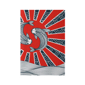 Обложка для паспорта матовая кожа с принтом Карпы Кои в Тюмени, натуральная матовая кожа | размер 19,3 х 13,7 см; прозрачные пластиковые крепления | бамбук | инь янь | карп | кои | рыба | узор | япония