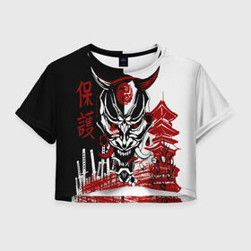 Женская футболка Crop-top 3D с принтом Самурай Samurai в Тюмени, 100% полиэстер | круглая горловина, длина футболки до линии талии, рукава с отворотами | cyberpunk 2077 | ninja | samurai | киберпанк | маска самурая | путь война | самурай | сёгун | семь самураев | токио | чёрный самурай | японский самурай