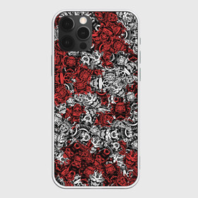 Чехол для iPhone 12 Pro с принтом Красные и Белые самураи в Тюмени, силикон | область печати: задняя сторона чехла, без боковых панелей | bushido | samurai | белый | бусидо | воин | демон | красный | маска | паттерн | самурай | сёгун | япония
