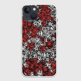 Чехол для iPhone 13 с принтом Красные и Белые самураи в Тюмени,  |  | bushido | samurai | белый | бусидо | воин | демон | красный | маска | паттерн | самурай | сёгун | япония