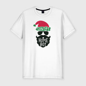 Мужская футболка хлопок Slim с принтом Santas Home Boy в Тюмени, 92% хлопок, 8% лайкра | приталенный силуэт, круглый вырез ворота, длина до линии бедра, короткий рукав | 2020 | 2021 | christmas | happy | merry | new year | зима | новогодний | новогодняя | новогодняя маска | новый год | рождественский | рождество | снег