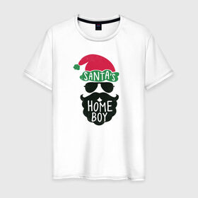 Мужская футболка хлопок с принтом Santas Home Boy в Тюмени, 100% хлопок | прямой крой, круглый вырез горловины, длина до линии бедер, слегка спущенное плечо. | 2020 | 2021 | christmas | happy | merry | new year | зима | новогодний | новогодняя | новогодняя маска | новый год | рождественский | рождество | снег