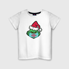 Детская футболка хлопок с принтом Covid Grinch в Тюмени, 100% хлопок | круглый вырез горловины, полуприлегающий силуэт, длина до линии бедер | 2020 | 2021 | christmas | grinch | new year | гринч | зима | новогодняя | новогодняя маска | новый год | рождество | снег