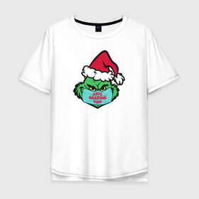 Мужская футболка хлопок Oversize с принтом Covid Grinch в Тюмени, 100% хлопок | свободный крой, круглый ворот, “спинка” длиннее передней части | 2020 | 2021 | christmas | grinch | new year | гринч | зима | новогодняя | новогодняя маска | новый год | рождество | снег
