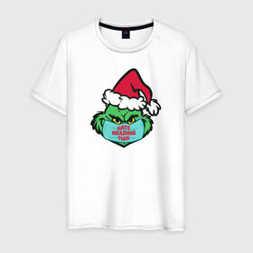 Мужская футболка хлопок с принтом Covid Grinch в Тюмени, 100% хлопок | прямой крой, круглый вырез горловины, длина до линии бедер, слегка спущенное плечо. | 2020 | 2021 | christmas | grinch | new year | гринч | зима | новогодняя | новогодняя маска | новый год | рождество | снег