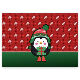 Поздравительная открытка с принтом Пингвин. Новый год в Тюмени, 100% бумага | плотность бумаги 280 г/м2, матовая, на обратной стороне линовка и место для марки
 | Тематика изображения на принте: зима | новый год | паттерн | пингвин | подарок | праздник | снежинки