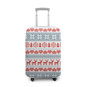 Чехол для чемодана 3D с принтом Новогодний пиксельный узор в Тюмени, 86% полиэфир, 14% спандекс | двустороннее нанесение принта, прорези для ручек и колес | christmas | deer | hearts | new year | pattern | pixels | snowflakes | trees | елки | новый год | олени | пиксели | рождество | сердечки | снежинки | узор