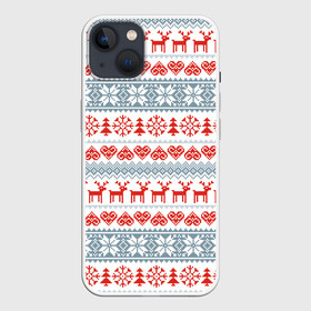 Чехол для iPhone 13 с принтом Новогодний пиксельный узор в Тюмени,  |  | christmas | deer | hearts | new year | pattern | pixels | snowflakes | trees | елки | новый год | олени | пиксели | рождество | сердечки | снежинки | узор