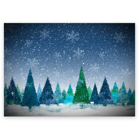 Поздравительная открытка с принтом Снежинки в лесу в Тюмени, 100% бумага | плотность бумаги 280 г/м2, матовая, на обратной стороне линовка и место для марки
 | Тематика изображения на принте: winter | елки | елки в лесу | зимний лес | новогодняя | новый год | снежинки