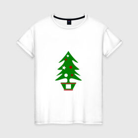 Женская футболка хлопок с принтом Ёлка новогодняя в Тюмени, 100% хлопок | прямой крой, круглый вырез горловины, длина до линии бедер, слегка спущенное плечо | дерево | елка | новый год | подарок | рождество | украшения