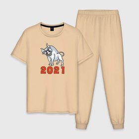 Мужская пижама хлопок с принтом Металлический бык - 2021 в Тюмени, 100% хлопок | брюки и футболка прямого кроя, без карманов, на брюках мягкая резинка на поясе и по низу штанин
 | Тематика изображения на принте: 