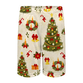 Детские спортивные шорты 3D с принтом С Новым Годом в Тюмени,  100% полиэстер
 | пояс оформлен широкой мягкой резинкой, ткань тянется
 | 2020 | 2021 | christmas | new year | бык | год быка | дед мороз | елка | зима | новый год | подарки | праздник | рождество | с новым годом | санта | свитер | снег | снежинки