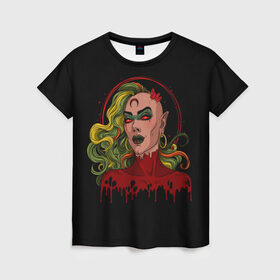 Женская футболка 3D с принтом Ведьма в Тюмени, 100% полиэфир ( синтетическое хлопкоподобное полотно) | прямой крой, круглый вырез горловины, длина до линии бедер | 666 | blood | dracula | girl | girls | horror | inside | scream | vampire | witch | вампир | ведьма | внутри | дракула | древний | крик | кровь | ужасы | хоррор