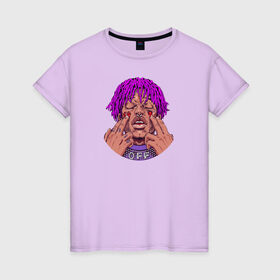 Женская футболка хлопок с принтом Lil Uzi Vert в Тюмени, 100% хлопок | прямой крой, круглый вырез горловины, длина до линии бедер, слегка спущенное плечо | lil | luv | music | off | верт | лил | музыка | реп | рэп | узи | фиолетовый