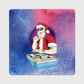 Магнит виниловый Квадрат с принтом Christmas night party в Тюмени, полимерный материал с магнитным слоем | размер 9*9 см, закругленные углы | new year | арт | графика | дед мороз | зима | новый год | рождество | санта