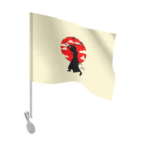 Флаг для автомобиля с принтом Japan samurai в Тюмени, 100% полиэстер | Размер: 30*21 см | Тематика изображения на принте: boy | japan style | japanese aesthetics | ninja | samurai | воин | иероглифы | катана | красная луна | меч | ниндзя | рыцарь | самурай | солдат | харакири | черный самурай | япония | японская анимация | японская эстетика