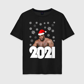 Женская футболка хлопок Oversize с принтом НОВЫЙ ГОД 2021 в Тюмени, 100% хлопок | свободный крой, круглый ворот, спущенный рукав, длина до линии бедер
 | 2021 | merry christmas | new year | зима | новый год | праздник | снег | счастливого рождества