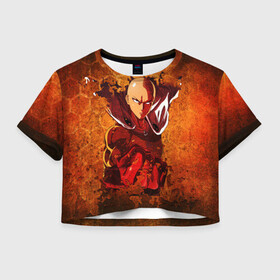 Женская футболка Crop-top 3D с принтом Огненный ВАНПАНЧМЕН в Тюмени, 100% полиэстер | круглая горловина, длина футболки до линии талии, рукава с отворотами | hero | one punch man | saitama | ванпанчмен | герой | сайтама