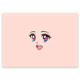 Поздравительная открытка с принтом Happy anime face в Тюмени, 100% бумага | плотность бумаги 280 г/м2, матовая, на обратной стороне линовка и место для марки
 | Тематика изображения на принте: angry | anime | art | big | eyes | face | girl | kawaii | manga | style | аниме | арт | глаза | девушка | кавай | лицо | манга