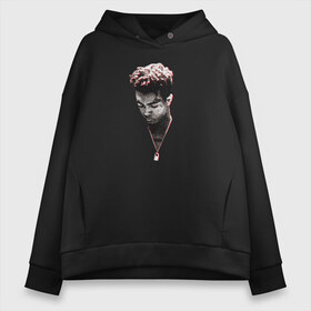 Женское худи Oversize хлопок с принтом XXXTENTACION в Тюмени, френч-терри — 70% хлопок, 30% полиэстер. Мягкий теплый начес внутри —100% хлопок | боковые карманы, эластичные манжеты и нижняя кромка, капюшон на магнитной кнопке | 3 икс | hip hop | lil | music | rap tentasion | white | белый | музыка | реп | рэп | тентасьон | цепь | чб | черный | экс