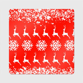 Магнит виниловый Квадрат с принтом New Year в Тюмени, полимерный материал с магнитным слоем | размер 9*9 см, закругленные углы | christmas toys | deer | new year | red | snow | snowflakes | tree | елка | красный | новогодние игрушки | новый год | олени | свитер с оленями | снег | снежинки | футболка с оленями