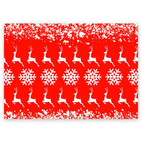 Поздравительная открытка с принтом New Year в Тюмени, 100% бумага | плотность бумаги 280 г/м2, матовая, на обратной стороне линовка и место для марки
 | Тематика изображения на принте: christmas toys | deer | new year | red | snow | snowflakes | tree | елка | красный | новогодние игрушки | новый год | олени | свитер с оленями | снег | снежинки | футболка с оленями