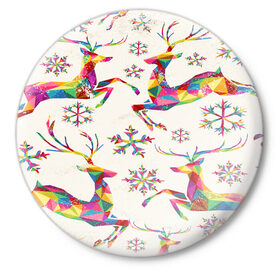 Значок с принтом Новогодние Олени в Тюмени,  металл | круглая форма, металлическая застежка в виде булавки | Тематика изображения на принте: 