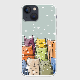 Чехол для iPhone 13 mini с принтом Котики в Тюмени,  |  | 2020 | background | holiday | new year | rat | гирлянда | елка | елочки | зима | новый год | праздник | рождество | синий | снег | снежинки | текстура | фон