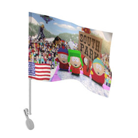 Флаг для автомобиля с принтом Южный Парк / South Park . в Тюмени, 100% полиэстер | Размер: 30*21 см | south park | ubisoft | woodland critter christmas | кенни | мультсериал | стэн | южный парк