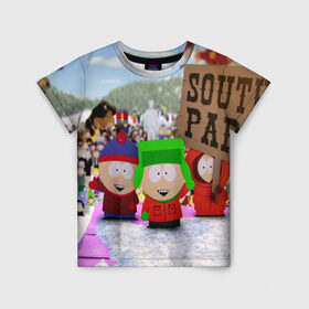Детская футболка 3D с принтом Южный Парк / South Park . в Тюмени, 100% гипоаллергенный полиэфир | прямой крой, круглый вырез горловины, длина до линии бедер, чуть спущенное плечо, ткань немного тянется | south park | ubisoft | woodland critter christmas | кенни | мультсериал | стэн | южный парк