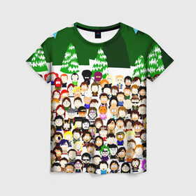 Женская футболка 3D с принтом Южный Парк / South Park . в Тюмени, 100% полиэфир ( синтетическое хлопкоподобное полотно) | прямой крой, круглый вырез горловины, длина до линии бедер | south park | ubisoft | woodland critter christmas | кенни | мультсериал | стэн | южный парк